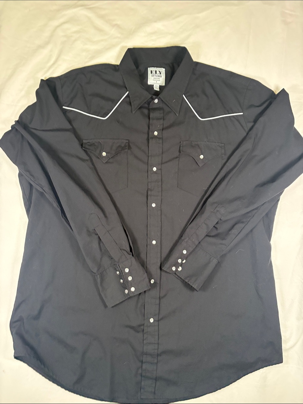 Ely Cattleman Black Western-Style Snap Shirt with White Piping